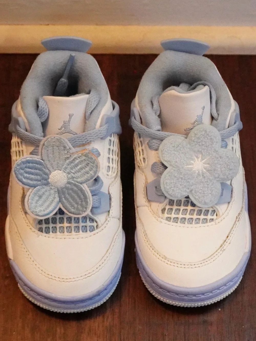 Jordan Kids White and Light Blue Flower Accent Sneakers